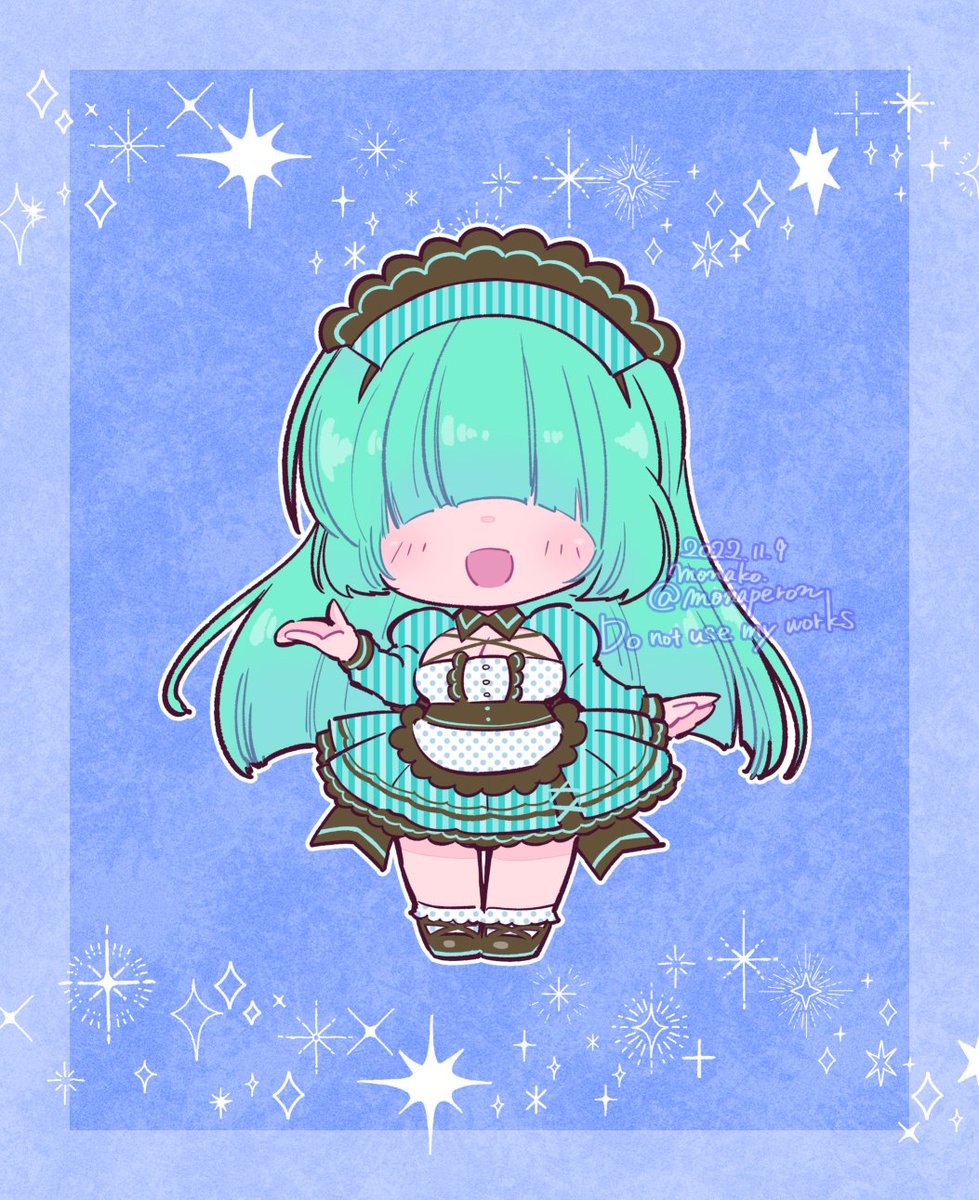 「【創作メカクレちゃん資料提出用ツイート】チョコミントモチーフのうちの子ちゃん。眠」|モナ子のイラスト