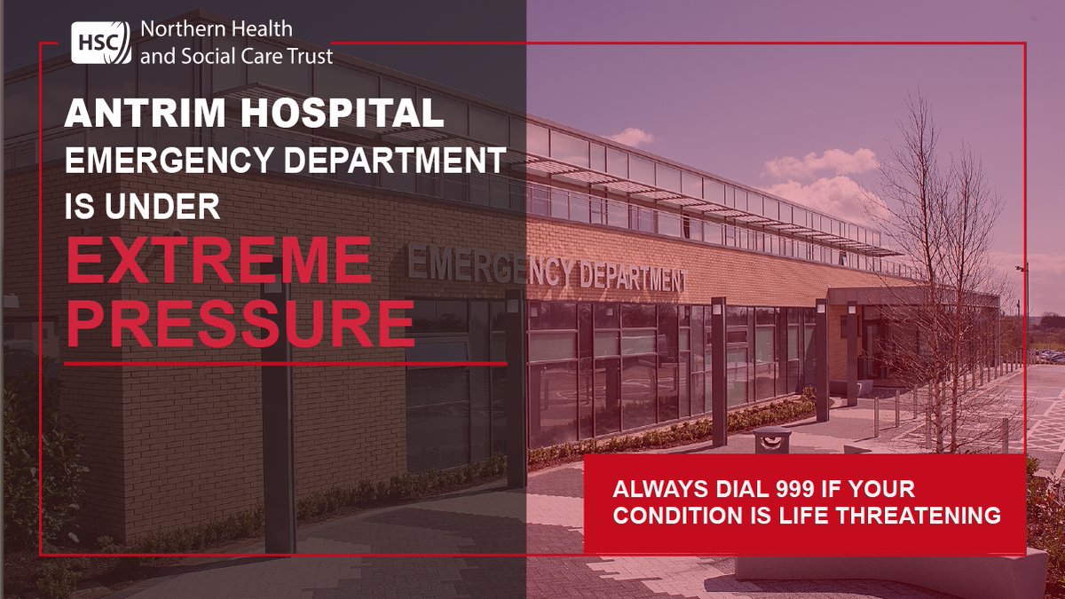 NHSCTrust's tweet photo. UPDATE at 08:00 on 13/11/22

⚠️Antrim Area Hospital ED remains under EXTREME PRESSURE⚠️

Please do not attend the ED unless your condition is urgent or life threatening.

If your condition is not urgent you will endure a long wait to be seen.

Thank you for your patience. https://t.co/EfH566IuDH