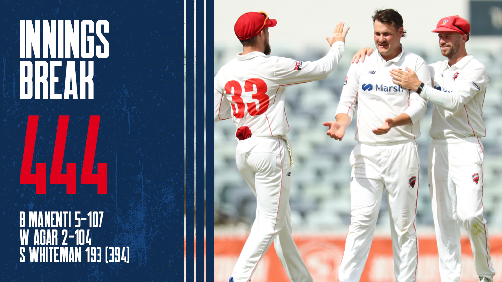 That's a well-earned maiden First Class five-wicket haul for Ben Manenti 🖐 We claimed WA's final five wickets for 54 runs and now trail by 145 #SheffieldShield