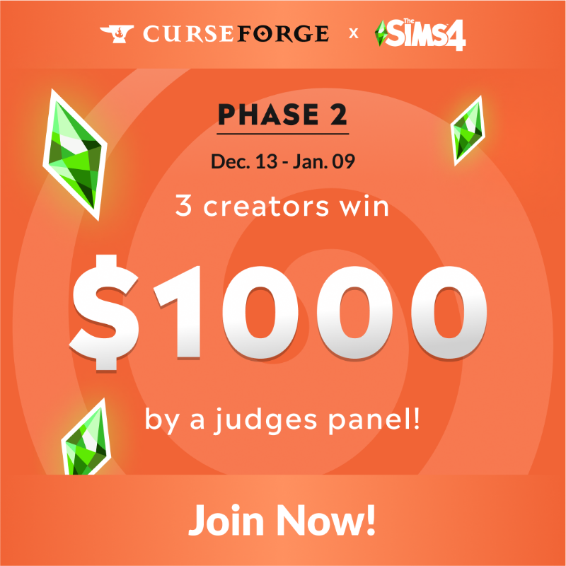 CurseForge's tweet photo. Are you ready? We’re excited to launch The Sims 4 CC Festival: Submit your creations to our new Mod Hub and win amazing prizes! GO GO GO 🥳