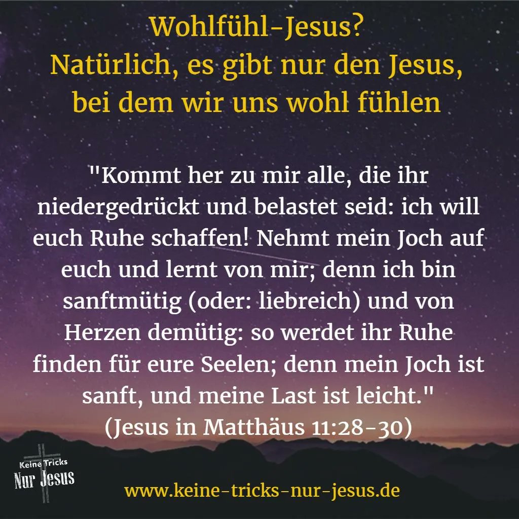 Wohlfühl-Jesus. Natürlich. Welchen Jesus soll man sonst predigen? Es gibt nur den Jesus, bei dem wir uns sicher und wohl fühlen ⇒ ktnj.xyz/2OFPno5