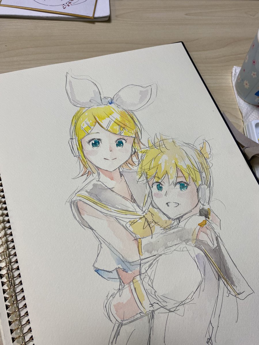 鏡音レン ,鏡音リン 「【リクエストイラスト4枚目】は、鏡音リンちゃん&amp;レンきゅんを描いてみまし」|MayoRiyo まよりよのイラスト