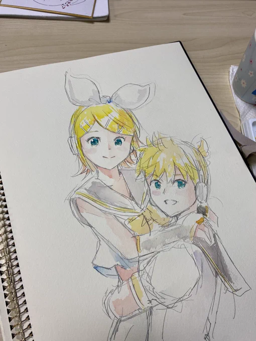 【リクエストイラスト4枚目】は、鏡音リンちゃん&amp;レンきゅんを描いてみました 