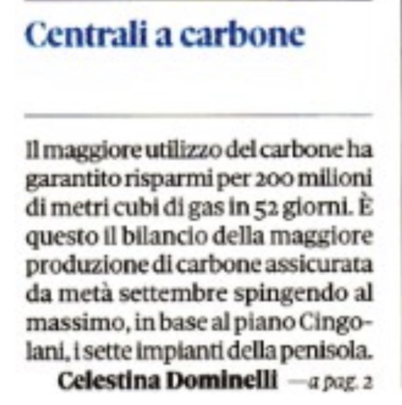 ardigiorgio's tweet photo. In 52 giorni abbiamo risparmiato 200 milioni di metri cubi di #gas. Come? Con il #carbone. #sitriv https://t.co/5qMcMNuuWb