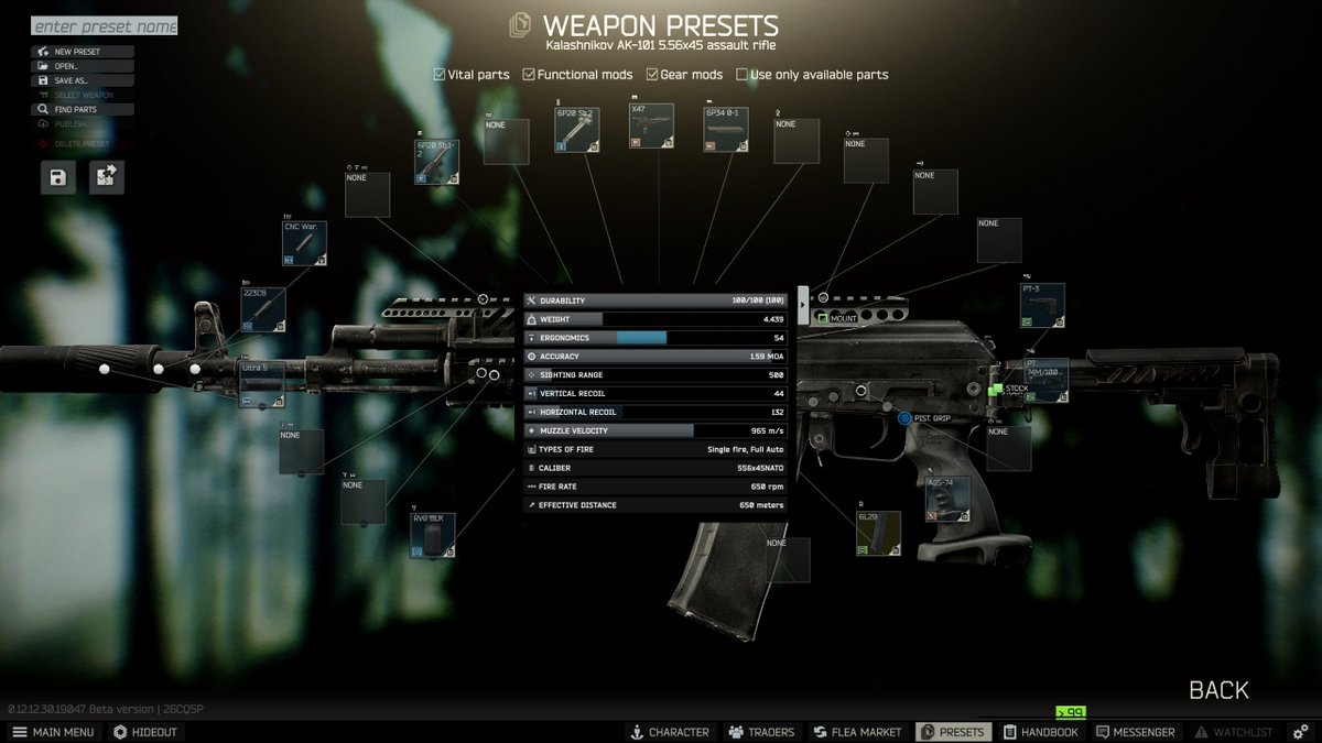 I want Nikita to add "pre-set masteries" so you can build a cool looking gun and "level" it by using it which will increase ergo and reduce recoil, so we get to see different guns late wipe lol

Also put a hard cap on how "good" the guns stats can be so meta guns arent broken op.