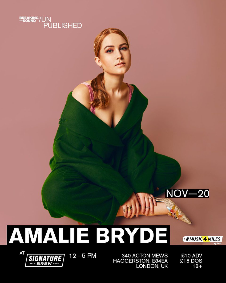 Amalie Bryde (@amalie__bryde) on Twitter photo Like to see me live?
Gig coming up Nov 20 in London. I am playing an acoustic set at <a href="/BreakingSound/">Breaking Sound</a> ✌️Really hope to see you 🔗 tixr.com/e/53980 Like to see me live?
Gig coming up Nov 20 in London. I am playing an acoustic set at <a href="/BreakingSound/">Breaking Sound</a> ✌️Really hope to see you 🔗 tixr.com/e/53980