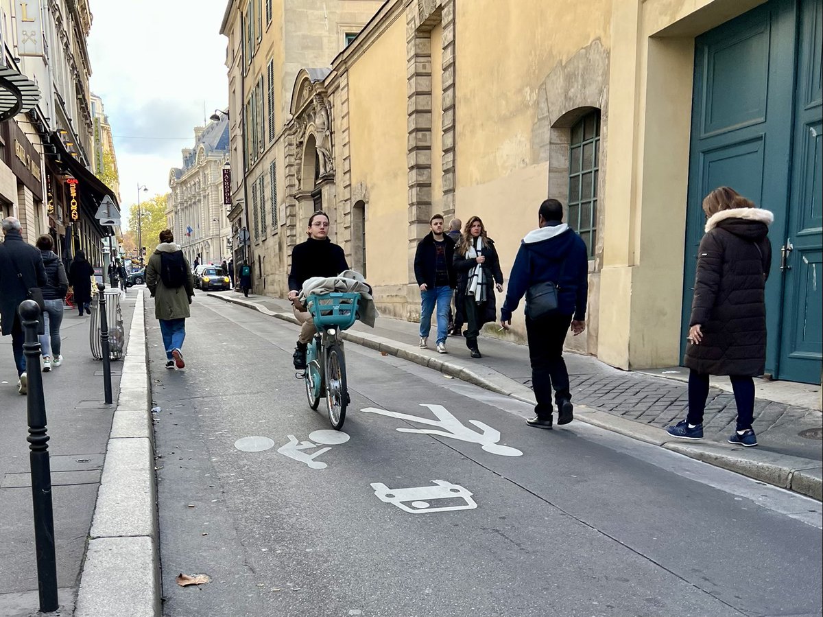 Just a random shared street in Paris. Nothing fancy, but it works. 
#StreetsAreForPeople