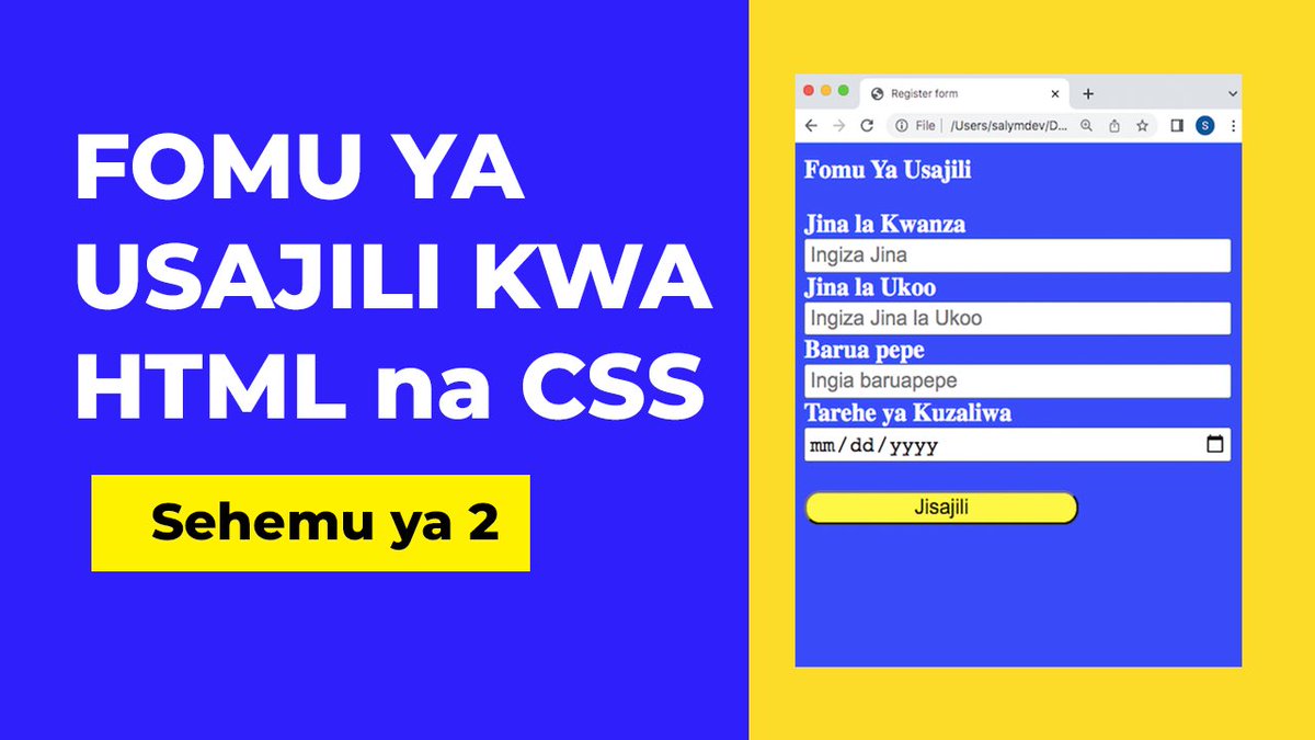 Fomu ya Usajili kwa Kutumia HTML na CSS pekee - sehemu ya pili
youtu.be/3wnopMDSjYI