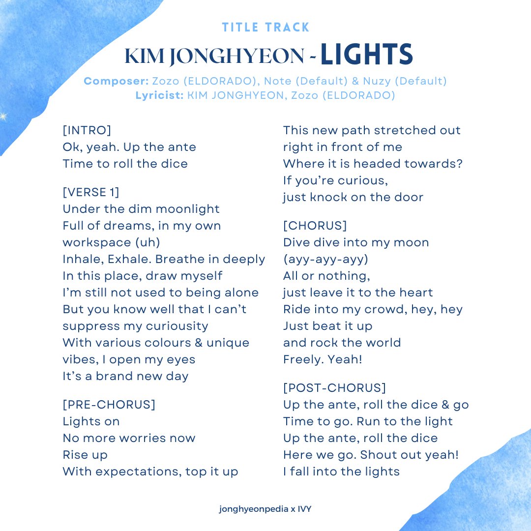 JONGHYEONPEDIA on Twitter "Kim Jonghyeon LIGHTS Title Track Lyrics