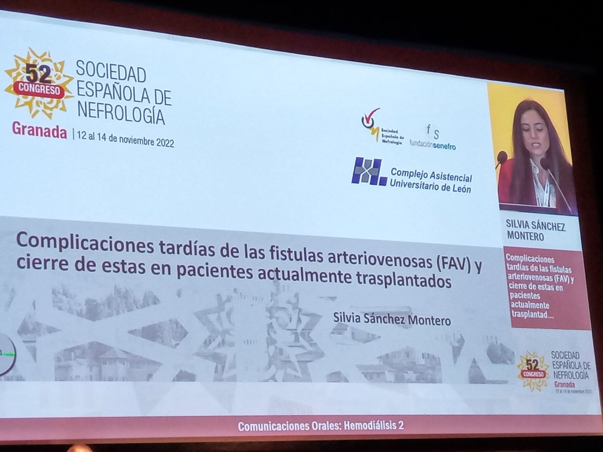 CauleNefro's tweet photo. Nuestra R4, la dra. Silvia Sánchez, presenta su trabajo: "Complicaciones tardías de las FAV y cierre de estas en pacientes trasplantados" en #Senefro22 #AccesoVascular @senjoven @SENefrologia #NefroCAULE https://t.co/kXJwVhb0pi
