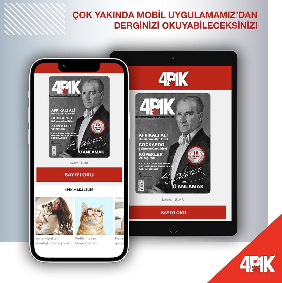 4p1kdergi's tweet photo. ÇOK YAKINDA!
Mobil uygulamamız çok yakında aktive oluyor..
Artık derginizi doğrudan kendi aplikasyonumuz üzerinden okuyabilecek, interaktif 4P1K dünyasına siz de dahil olabileceksiniz😻
#4p1kdergi #dergi #hayvansever #duyarlı #türkiye #atatürk #aplikasyon #4p1kmobil #edergi https://t.co/Ylu2gdtFQk