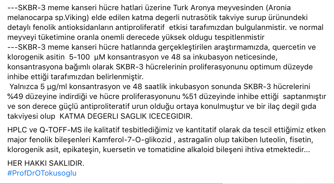 STB 047226 nolu Sanayi Teknoloji Bakanlığı Teknop.projem kapsamında prototip üretilen ve tasarımı tescilli ``Aronya Meyveli Nutrasötik Şurup`` patent başvurusu yapıldı.  
Takiben gıda takviyesi Türk şurubu icin marka ve ticarileştirme olacak. 
HER HAKKI SAKLIDIR.#ProfDrOTokusoglu