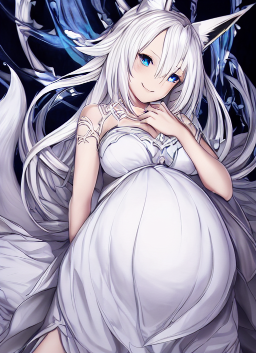 PLXSlV4PYlxHs5L 『Maternity dress , smile, white hair, fox ears