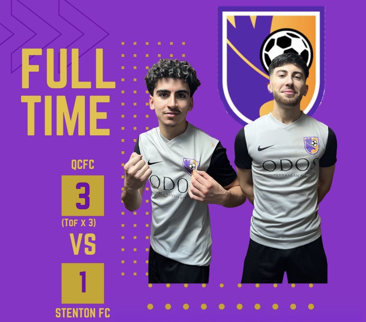 QCFC_Official's tweet photo. FT: QCFC 3-1 Stenton 

Back to back wins for the boys and a great team performance overall. A hat-trick from @tofallis11 as our new home shirts made their debut 🔥.

All eyes on Inter Yer Nan next week 👀.

#QCFC 🟣⚪️ https://t.co/M6wDV1r2KM