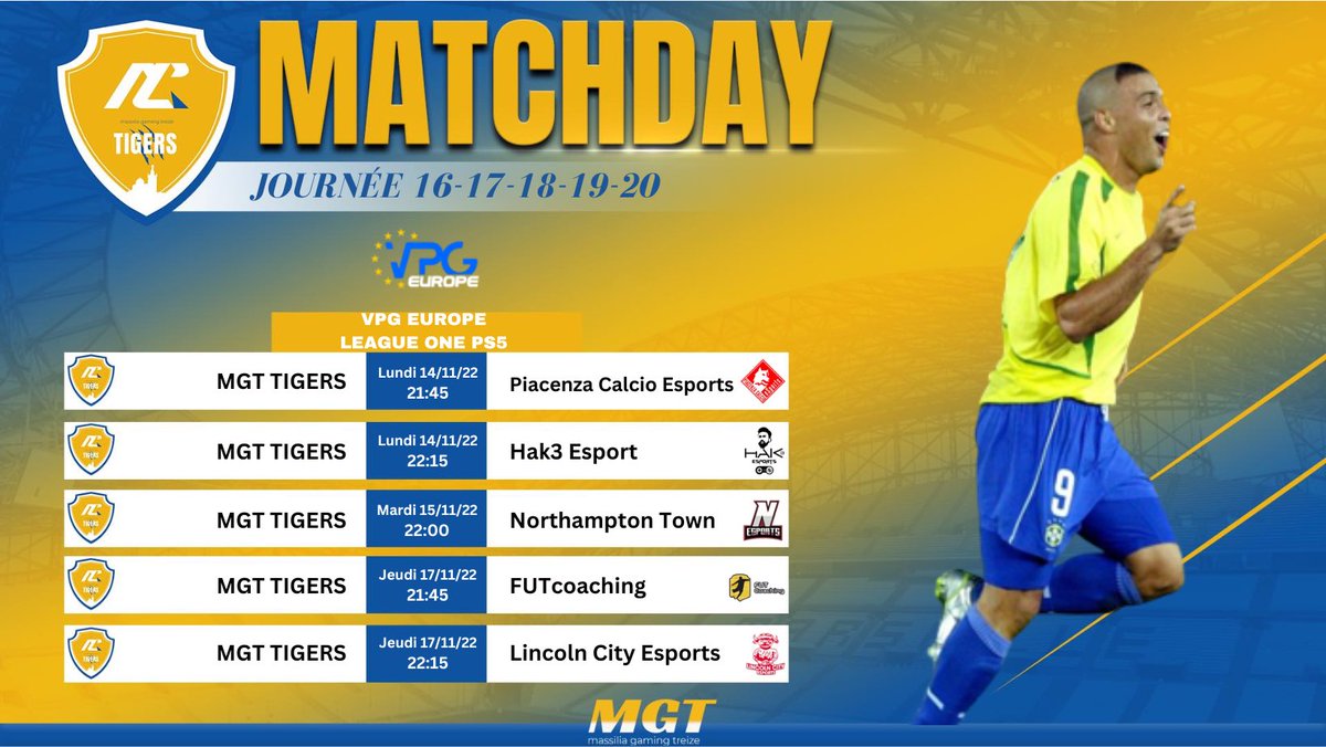 Programme de la semaine de notre équipe en <a href="/VPGEurope/">Virtual Pro Gaming | Europe</a> League One  PS5