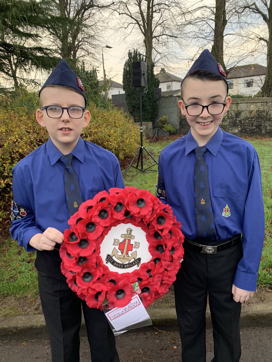 mummyto21's tweet photo. Harry S1 &amp; Hayden P7 both laying the poppy wreath at the war memorial this morning for Boys Brigade … very proud ! https://t.co/Hr1GgzWkL4