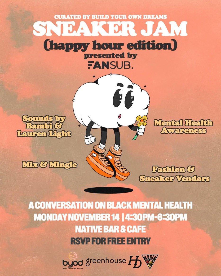 journeymatt_'s tweet photo. Let’s start the week FRESH by getting your fit AND mind right at our FREE Sneaker Jam Happy Hour! 

It’s a curated space featuring a great convo on Mental Health Awareness including reps from @Greenhouse and high fashion from @magikluxe, @highdemandhtx!

https://t.co/gmmlEl6Ex7 https://t.co/jbgMtmqC9j