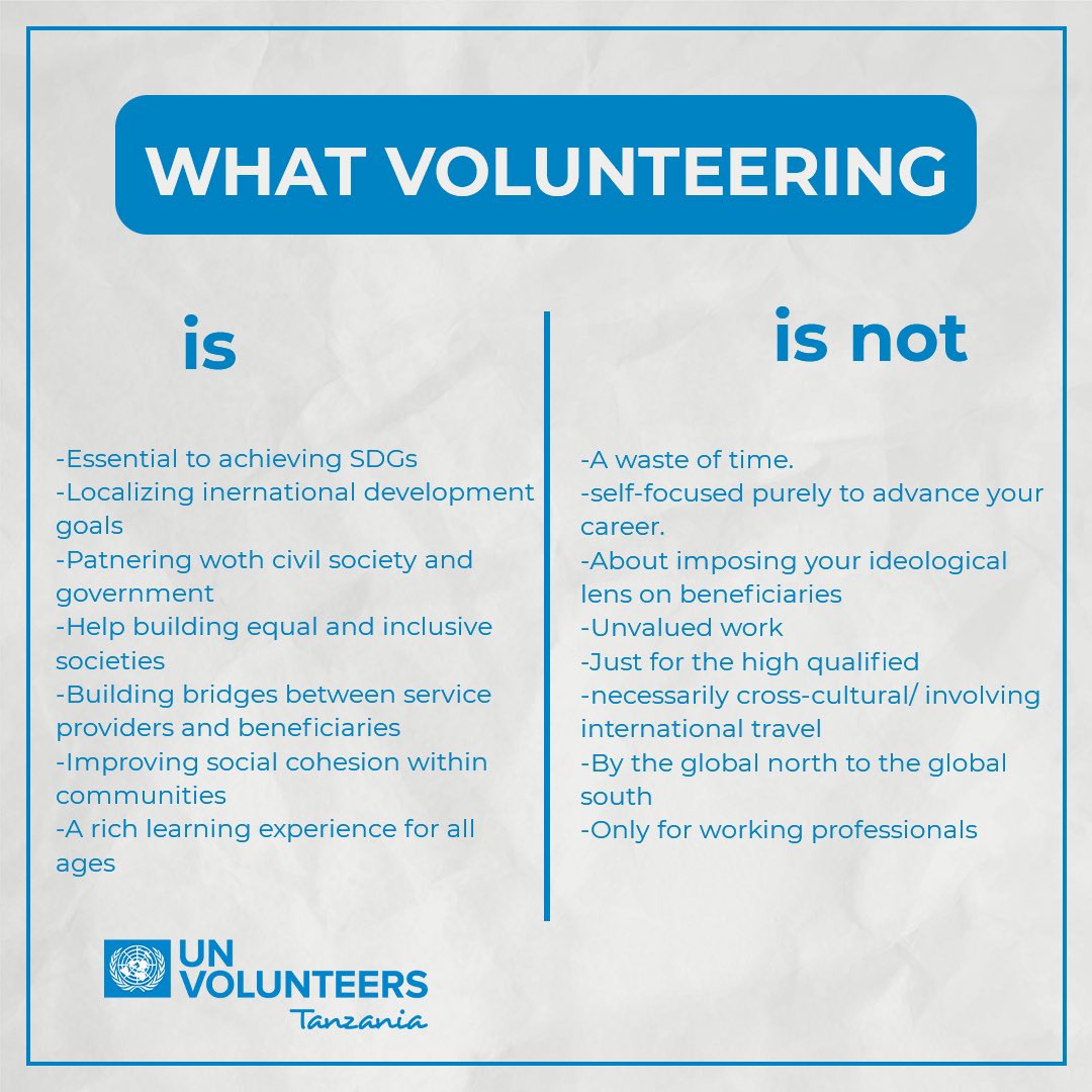 What is Volunteering?
 
#VolunteerNow 
#IVDTZ2022 
#UNVTZ 
Follow @c_mwamanga @UNVTanzania