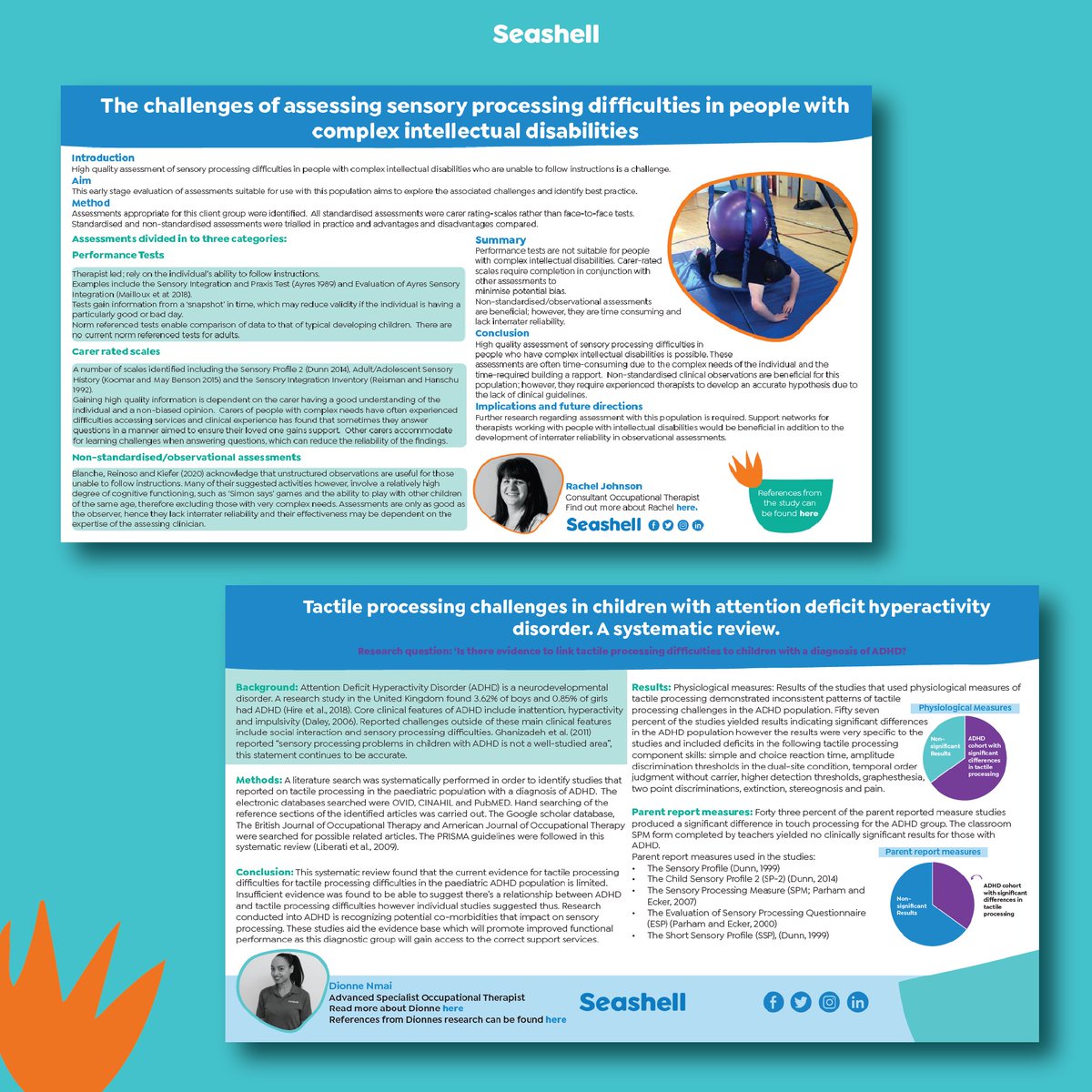 seashelltrust's tweet photo. Seashell on Tour! 
Rachel Johnson, Consultant Occupational Therapist and Dionne Nmai, Occupational Therapist, had their academic posters submitted at the 'From Sensation to Participation' Conference. 
Read their posters here 👉 https://t.co/WaoROnEowH https://t.co/f7YImEHXV9