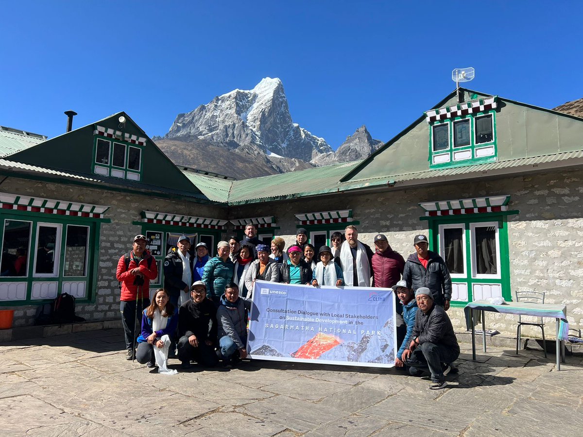 TChallenKI's tweet photo. UNESCO Nepal, in partnership with The Big Climb, has been holding meetings with local stakeholders in Sagarmatha. In Dingboche, representatives have expressed sustainability concerns. 

#unesconepal #worldheritagesite  #sustainablemountaindevelopment #mountainpartnership #COP27 https://t.co/P0FhXSzcLV