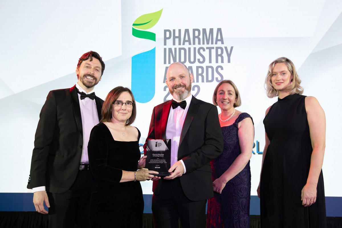 Congratulations to all in EPSRC-SFI Centre for Doctoral Training (CDT) in Transformative Pharmaceutical Technologies - <a href="/SSPCentre/">SSPC</a> - on winning the Pharma Education &amp; Training award at the #PharmaAwardsIRL
This prestigious award was presented by our Director Padraic Cremins