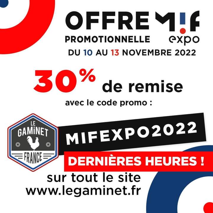 Dernières heures pour profitez de remise exceptionnelle sur tout le site legaminet.fr à l'occasion du <a href="/MIF_Expo/">MIF Expo - Le Salon du Made in France</a> 🇫🇷
Aujourd'hui, c'est 30% de remise, alors, dépêchez-vous !
#madeinfrance #fabriquéenfrance #mifexpo2022 #legaminet