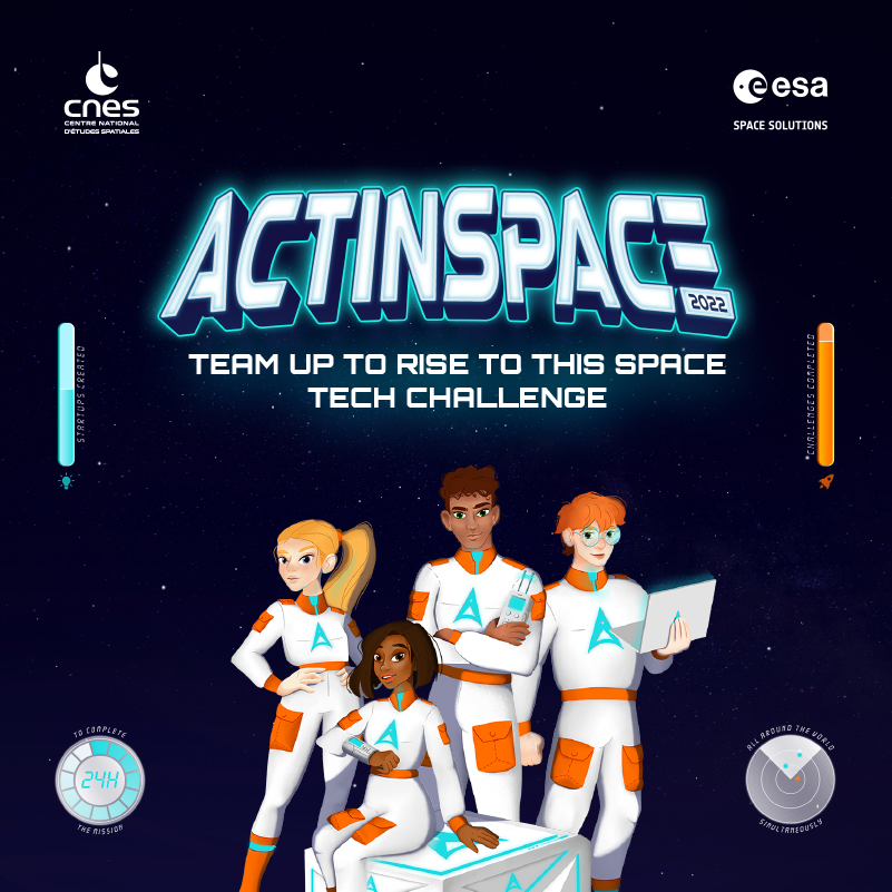 Space4Europe's tweet photo. 🚀 Counting down... 5⃣ days to go! The #ActInSpace International #Hackathon 2022 takes place on 18/19 Nov.
Rise to the challenges set by @esa, @CNES &amp; other event partners. Innovate with space technologies to make a real impact here on Earth.
Sign up now! https://t.co/9Q1OgaKAOU https://t.co/vSX9GKL83K