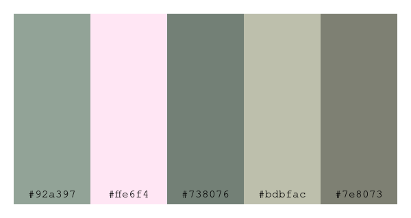 ColPaletteBot's tweet photo. Beep beep, here's a pretty color palette for you!
color-scheme.js parameters used:
- hue: 338
- variation: pale
- colors: #92a397, #ffe6f4, #738076, #bdbfac, #7e8073
Have a lovely day!
#twitterbot #colorpalette #colors #palette #prettycolors https://t.co/EFHUrhyqdK