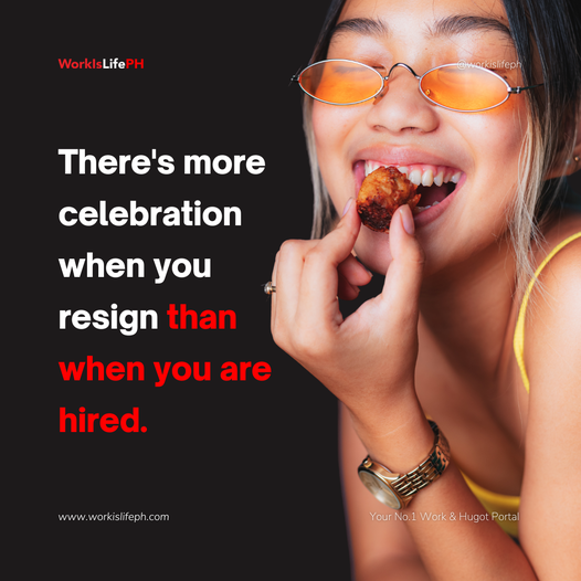 workislifeph's tweet photo. Have you noticed the same thing?
When you are hired, there is no celebration, but when you resign, there is a "pa-buffet" or "pa-pansol".
-----
tags: #resignation #employment #resign #celebrations #workislifeph https://t.co/rYMeJyjALG