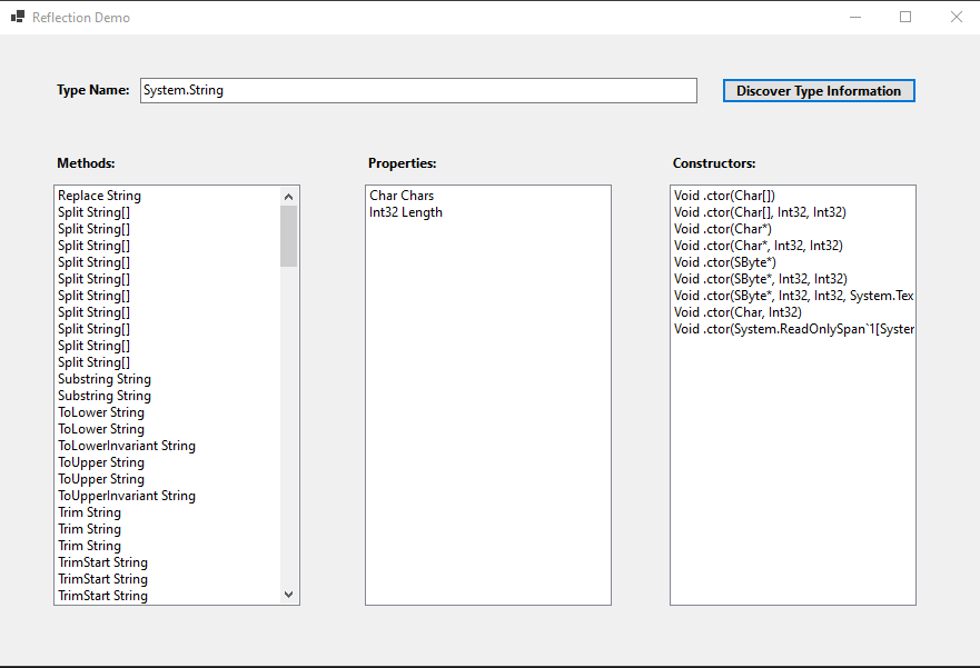 deepro__'s tweet photo. Day 17 #100DaysOfCode, Windows Application Form Project using C#;
-Reflection Framework;
-Early Binding;
-Late Binding;
-Use of property info class;
-Type Class;
-Assembly metadata and runtime;
#Csharp #programming #problemsolving #windowsForm #Dotnet https://t.co/CyBxv08Uk1