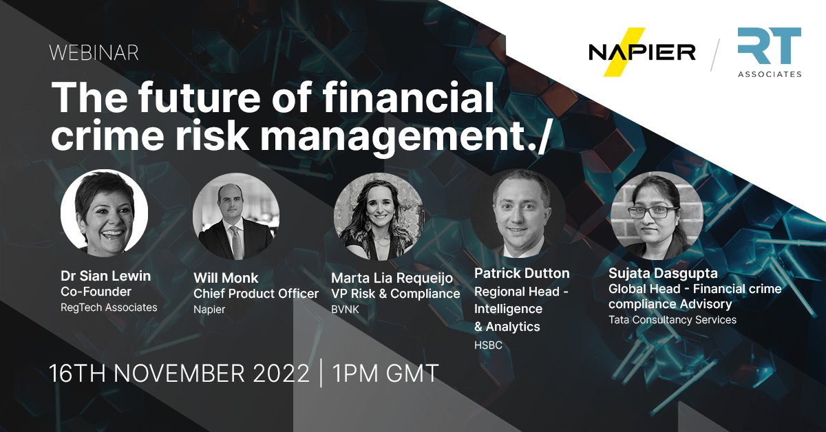 The wait is over! The panellists for our webinar ‘The future of financial risk management’ are <a href="/TheRegDoctor/">Dr Sian Lewin</a>, <a href="/MLiaRequeijo/">Marta Lia Requeijo</a>, Will Monk, <a href="/dgSujata/">The Career Lounge</a> and Patrick Dutton! Register here: hubs.li/Q01s5QbT0  

#AML #Financialcrime #Compliance