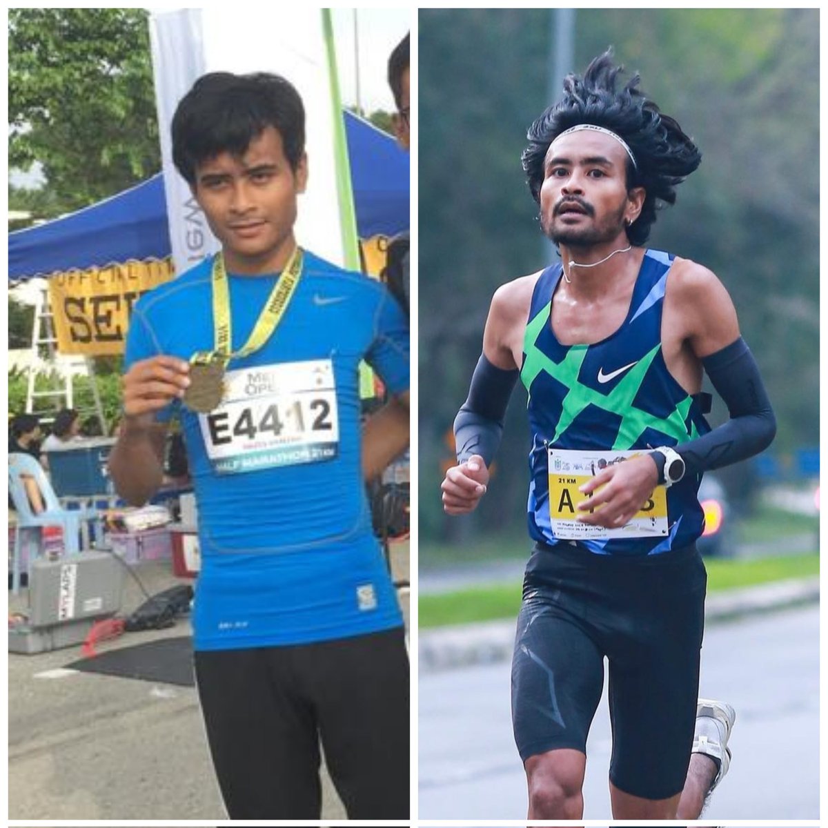 Pic kiri, Baiya dari Dhaka, Bangladesh. Dulu aku dgn si Baiya pernah seret kaki sama² sebab barai gila babi nak habiskan marathon.

Hari ini baiya dah jadi Abg Kacak, one of the fastest marathoner in Malaysia.

Congratulations <a href="/haziqhamzah/">Haziq Hamzah</a> for your superb FM performance today! 🔥