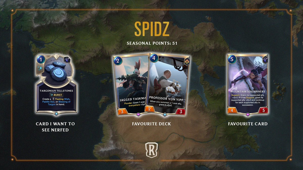 Next up is <a href="/SpidzWT/">Spider</a>. Spidz managed to dominate the tournament scene back in Forces From Beyond where she managed to go 9-0 in the Swiss rounds and ended up in the top 8.

She has ran Sivir Akshan in every tournament this year so don't be surprised if you see her bring it again!