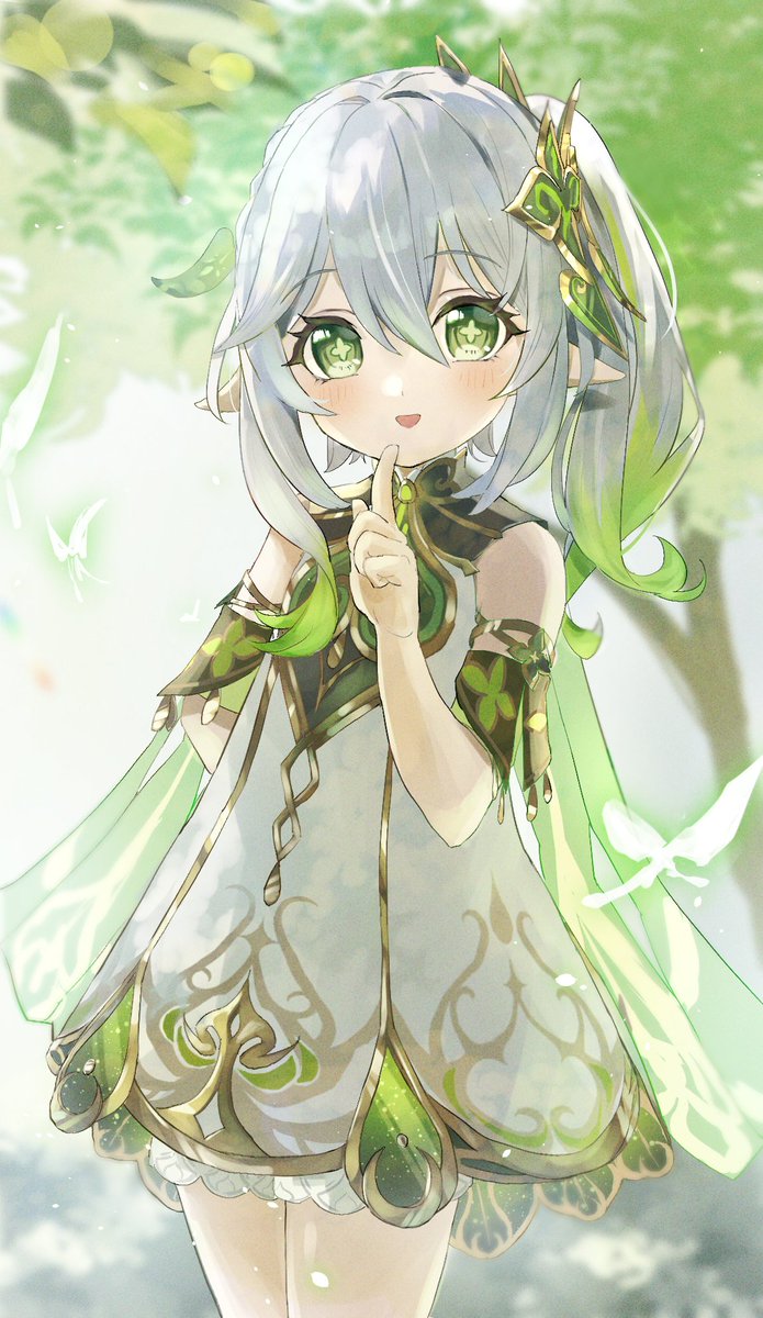 nahida (genshin impact) 1girl solo green eyes pointy ears dress side ponytail hair ornament  illustration images