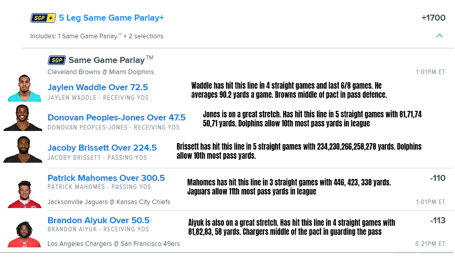 ParlayScience's tweet photo. Sharing this bonus NFL play this week also. This is a play based completely off our consistency sheets powered by @pine_ai_sports. 5 guys who not only are on streaks of hitting their lines; but are in good spots to continue them! https://t.co/cAKdZjjC1L
