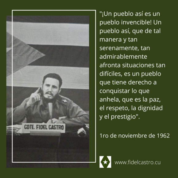 #FidelPorSiempre #Cuba 
"Un pueblo así es un pueblo invencible! Un pueblo así, que de tal manera y tan serenamente, tan admirablemente afronta situaciones tan difíciles, es un pueblo que tiene derecho a conquistar lo que anhela (.) #SanctiSpiritusEnMarcha <a href="/PartidoPCC/">Partido Comunista de Cuba</a>