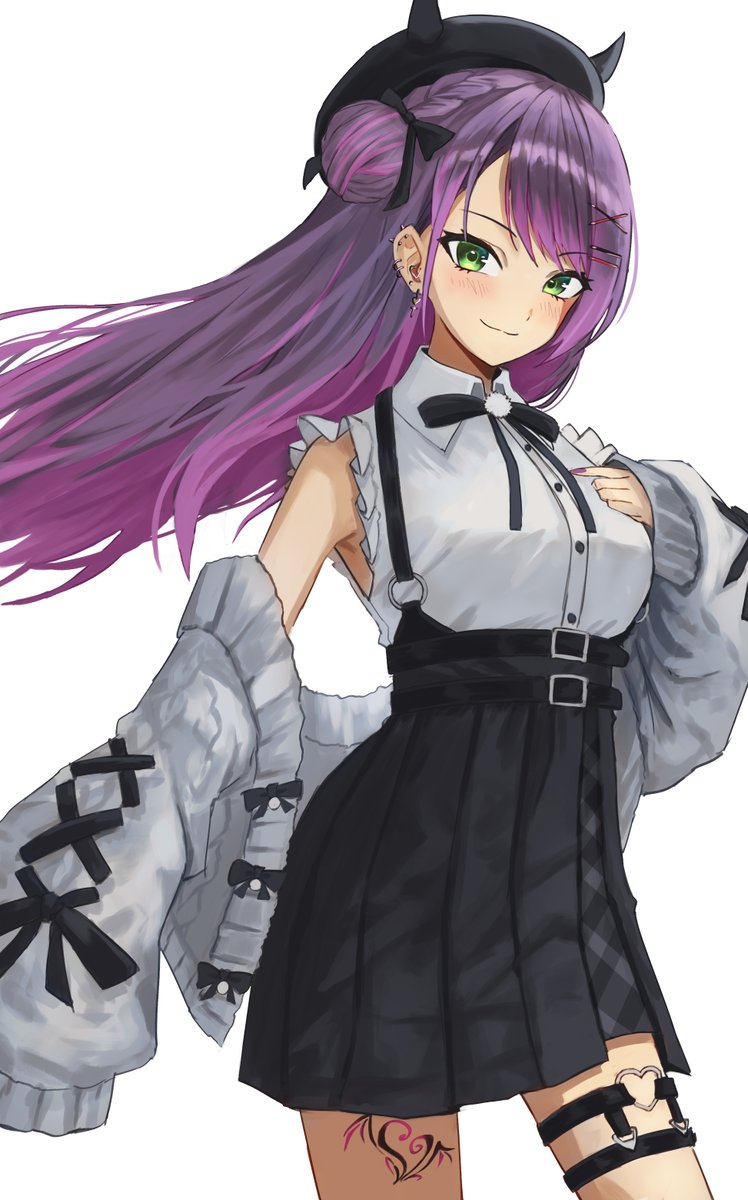 tokoyami towa 1girl solo purple hair jirai kei skirt green eyes long hair  illustration images
