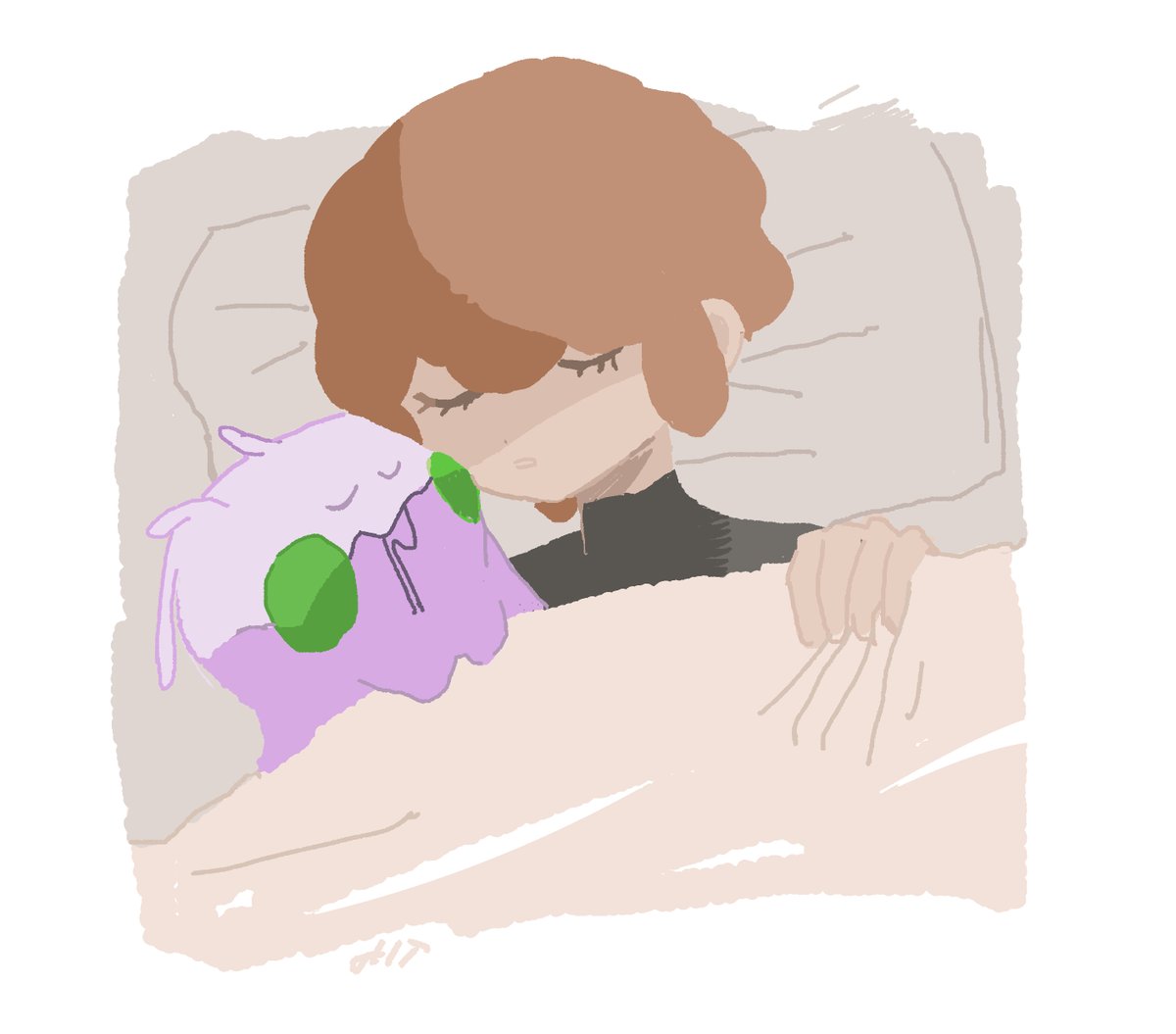 pokemon (creature) closed eyes sleeping 1boy brown hair male focus under covers  illustration images