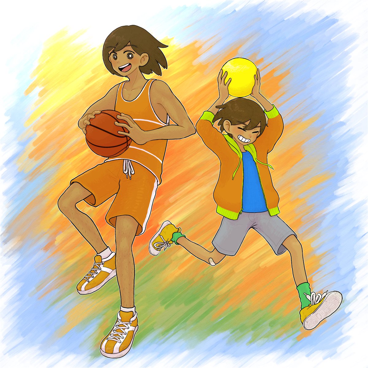 dark-skinned male basketball ball smile 2boys multiple boys shorts  illustration images