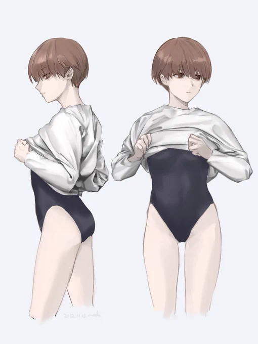 ポーズ集を見ながら 