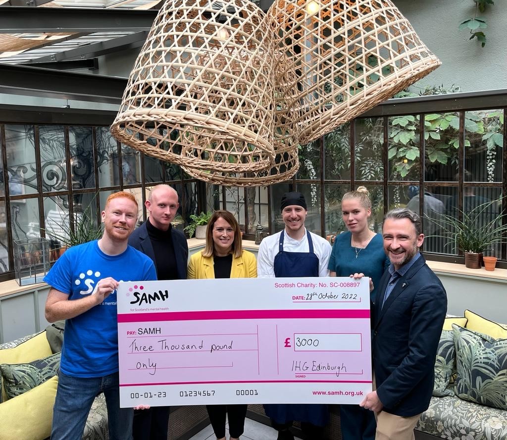 Huge thank you to our corporate partner <a href="/IHGCorporate/">IHG</a> for their latest generous donation. 

Despite a challenging time for the tourism sector in recent years, staff at IHG Edinburgh have persisted with their selfless and unwavering support of SAMH and the mental health cause! 💪