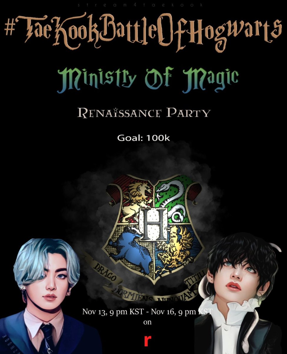 Round 2 of  #TaeKookBattleOfHogwarts

#MinistryOfMagic  ARE YOU READY FOR A CLEAN SWEEP?? 

STREAMING PARTY FOR ROUND 2 HAS STARTED

Streaming party 🔗: ren.fm/q1B7khAwQhSSMD…
Or search manually MINISTRY OF MAGIC