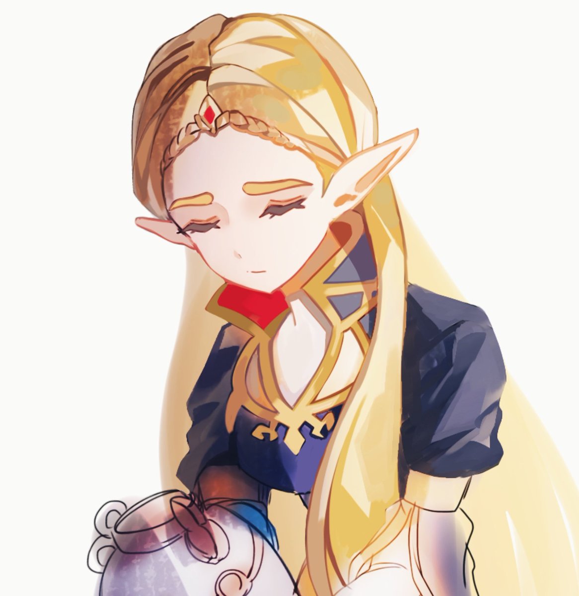 princess zelda 1girl pointy ears long hair solo blonde hair closed eyes white background  illustration images