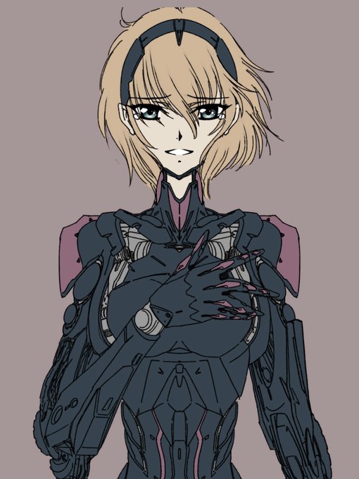 更新用ロボ娘さんはバランス調整と髪を流して取り敢えず色を置いて確認中です https://t.co/rwfHBWfCa5 