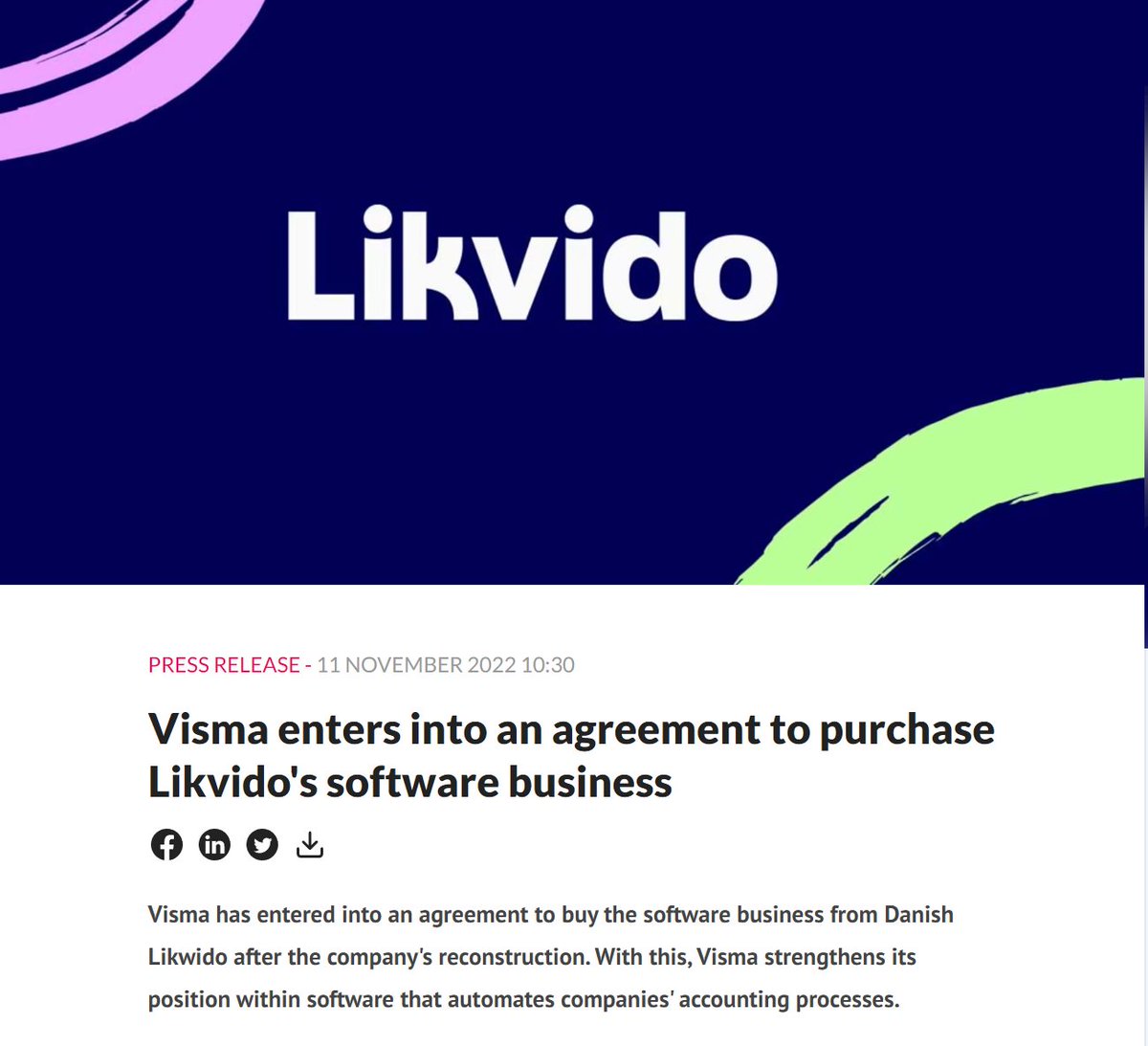 LIKVIDO HAS BECOME PART OF THE VISMA FAMILY! 5 years after starting Likvido - @maxfrimmer and I have just signed the papers to become part of @visma 1/5
