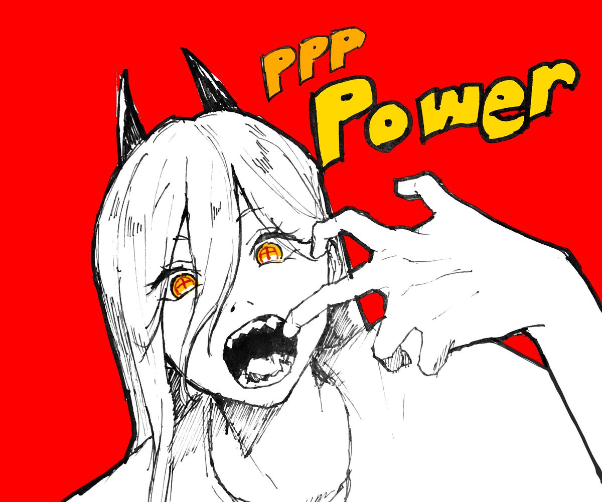 power (chainsaw man) 1girl cross-shaped pupils solo red background horns sharp teeth teeth  illustration images