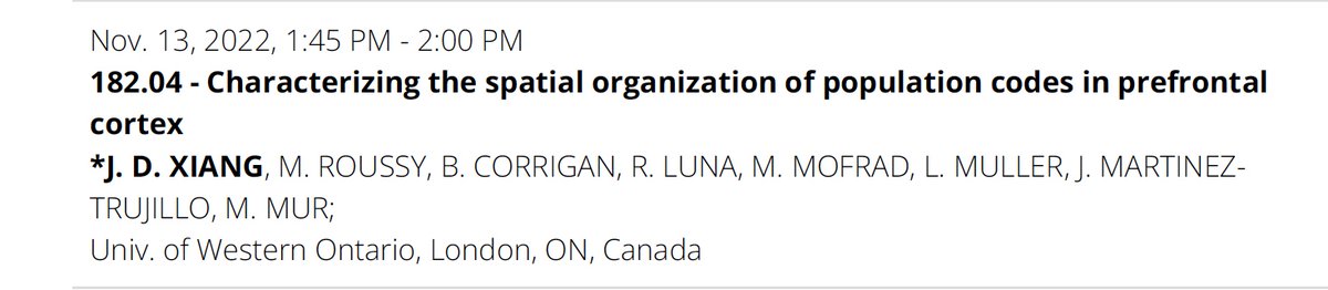 Don't miss this presentation today <a href="/SfNtweets/">Society for Neuroscience (SfN)</a>. May tell a story about prefrontal topographic organization of working memory and fMRI decoding. From a macaque prospective. Great collaboration with <a href="/marieke_mur/">Marieke Mur</a> and <a href="/jkderrick028/">Jinkang (Derrick) Xiang</a>