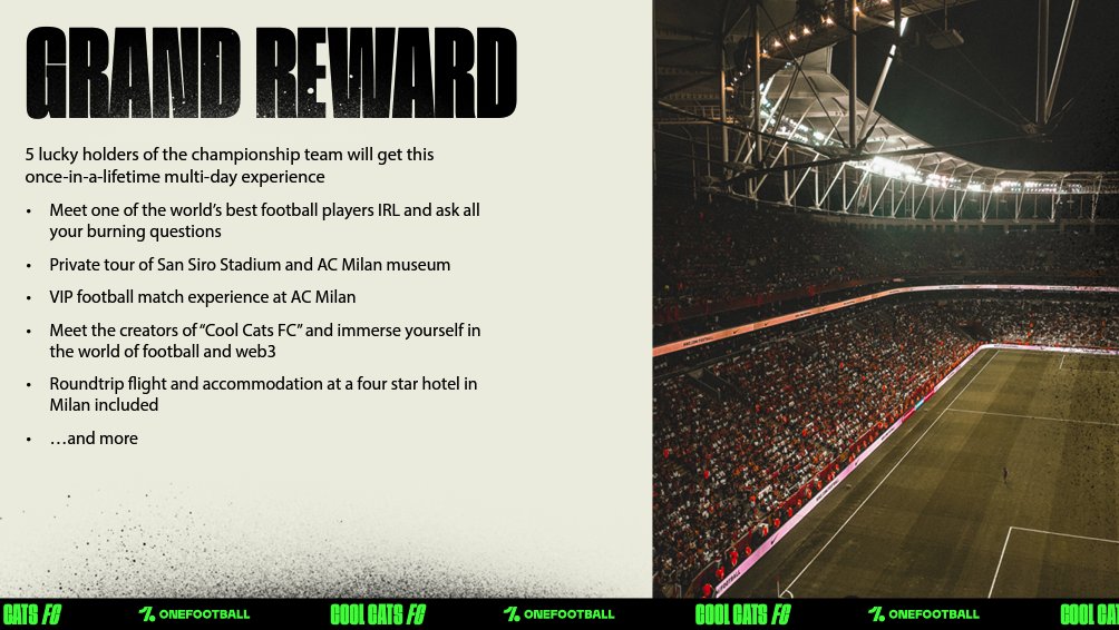What's the buzz on our championship reward? The trip of a lifetime! 

✈️ Win a roundtrip flight to Italy 
🤝 Meet the world's top football players IRL
🎫 Take a private tour
⚽ Enjoy a VIP football match

...and more! 5 lucky winners. Will you be one?

ccfc.coolcatsnft.com