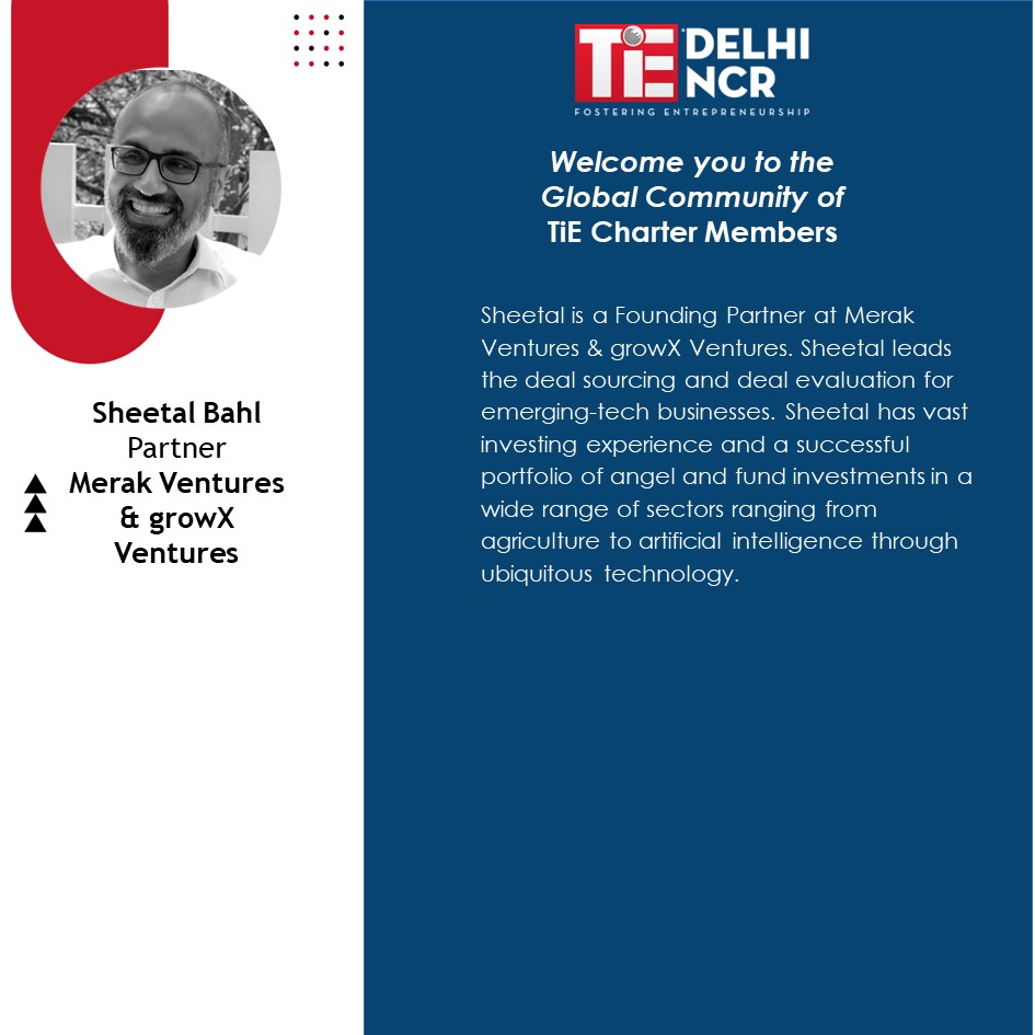 TiEDelhi's tweet photo. A very warm welcome to Sheetal Bahl, Partner, Merak Ventures, as our Charter Member. His vast pool of experience in Tech-business and Investments will add value to the TiE Delhi-NCR community.
#TiEDelhiNCR #CharterMember https://t.co/vA061Xtf6Y