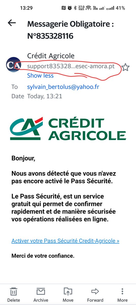 SBertolus's tweet photo. @yahoomail why do you hide the actual sender email address in your mobile email client (pic 1)? You are making #scammers/#phishers' life easier. One has to hit "me" to see the actual sender (pic2, obviously phony here). Not everyone will think of checking. 🤔 https://t.co/jYJITtGZHg